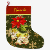 Dansen Baby Angels op groen met gouden sneeuwvlokk Grote Kerstsok (Voorkant)