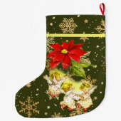 Dansen Baby Angels op groen met gouden sneeuwvlokk Grote Kerstsok (Achterkant)