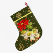 Dansen Baby Angels op groen met gouden sneeuwvlokk Grote Kerstsok (Achterkant (Hangend))