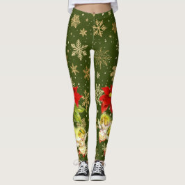 Dansen Baby Angels op groen met gouden sneeuwvlokk Leggings