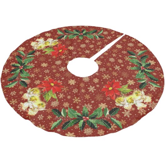 Dansen Baby Angels op rood met gouden sneeuwvlokke Kerstboom Rok (Gekanteld)