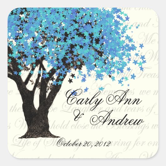 Dansen Blooms Blue Tree Vierkante Sticker (Voorkant)