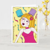 Dansen Confetti Party Girl Happy Birthday Kaart (Gele Bloem)