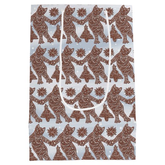 Dansen Gingerbread Katten op een Gift Bag Medium Cadeauzakje (Achterkant)