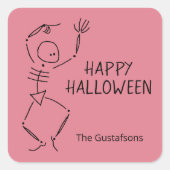Dansen Halloween Skeleton - roze Vierkante Sticker (Voorkant)