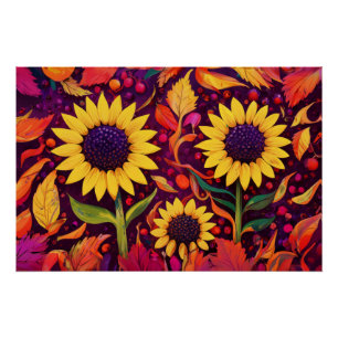 Dansen herfst Zonnebloemen, kleurrijke velden Perfect Poster