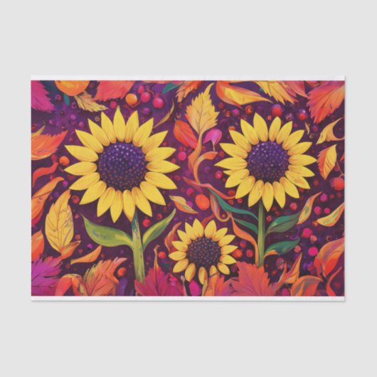 Dansen herfst Zonnebloemen, wervelende herfst blad Tissuepapier (Voorkant)