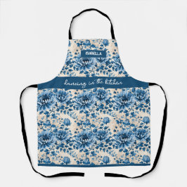 "Dansen in de keuken" - Blue Floral Custom Name Schort
