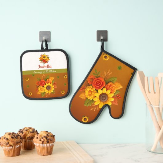 "Dansen in de keuken" - Herfst Zonnebloem Boeket Ovenwant & Pannenlap Set (Insitu(Ophanging))