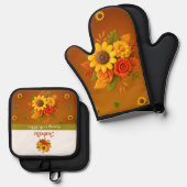 "Dansen in de keuken" - Herfst Zonnebloem Boeket Ovenwant & Pannenlap Set (Voorkant / Achterkant)