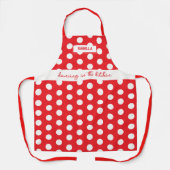 "Dansen in de keuken" – Rode polka stippen Schort (Voorkant)