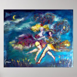 DANSEN IN DE NACHT Carnavalsdansers in maanlicht Poster