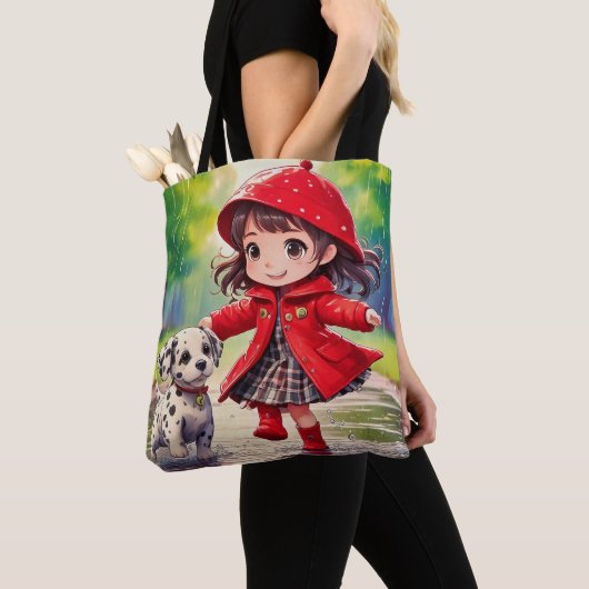 Dansen in de regen - Chibi art Tote Bag (Dichtbij)