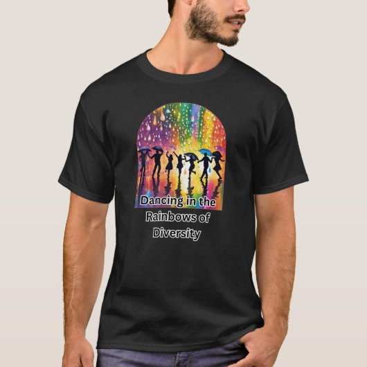 Dansen in de regenbogen van de diversiteit t-shirt (Voorkant)