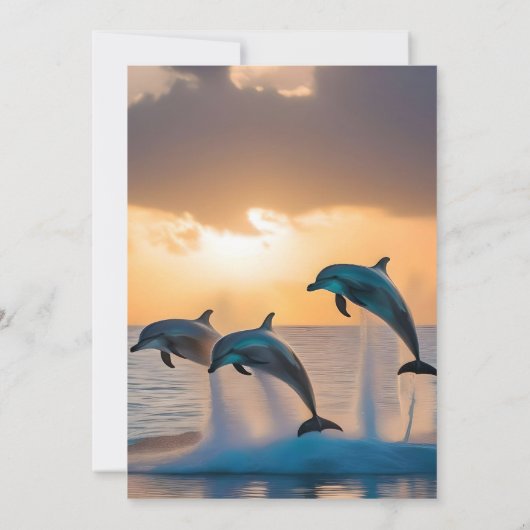 Dansen in de schemering: drie dolfijnen springen kaart (Achterkant)