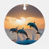 Dansen in de schemering: drie dolfijnen springen metalen ornament (Achterkant)