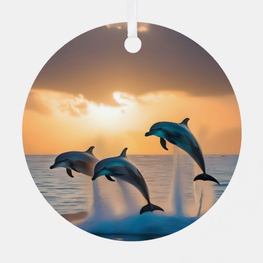 Dansen in de schemering: drie dolfijnen springen metalen ornament (Achterkant)