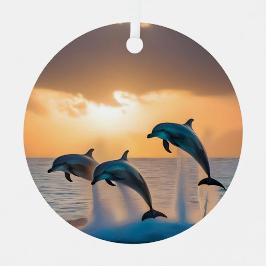 Dansen in de schemering: drie dolfijnen springen metalen ornament (Voorkant)
