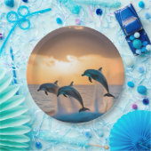 Dansen in de schemering: drie dolfijnen springen papieren bordje (Feest)