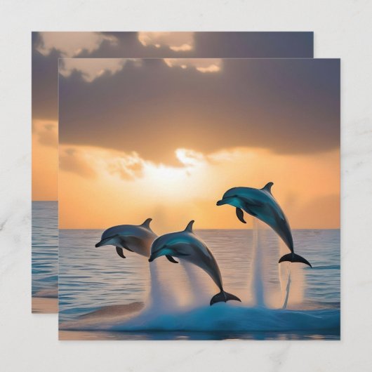 Dansen in de schemering: drie dolfijnen springen save the date (Voorkant / Achterkant)