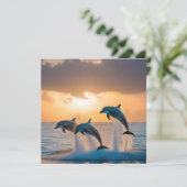 Dansen in de schemering: drie dolfijnen springen save the date (Staand voorkant)