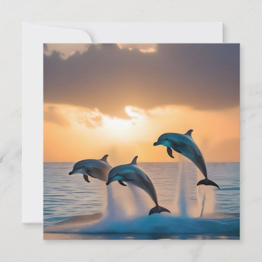 Dansen in de schemering: drie dolfijnen springen save the date (Voorkant)