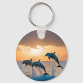 Dansen in de schemering: drie dolfijnen springen sleutelhanger (Achterkant)