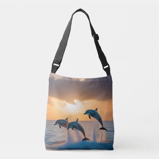 Dansen in de schemering: drie springende dolfijnen crossbody tas (Voorkant)