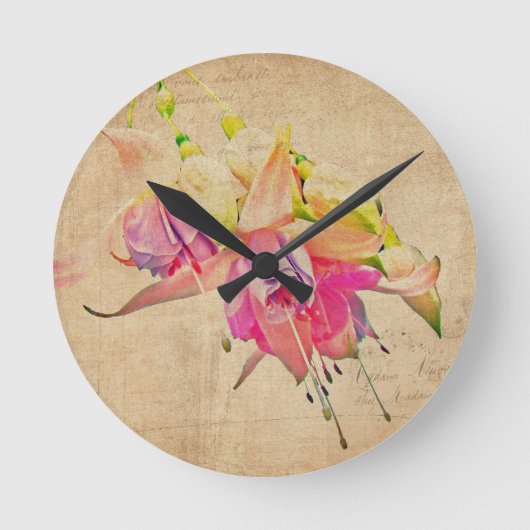 dansen in de wind - Fuchsia Flowers Ronde Klok (Voorkant)