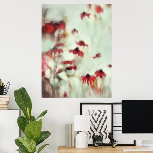 Dansen in Wind, rode schilderige droeve zachte blo Poster (Thuiskantoor)