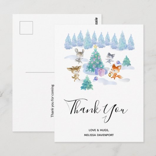Dansen Kerstmis Bos Dieren Dank u Briefkaart (Voorkant / Achterkant)