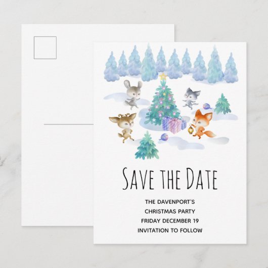 Dansen Kerstmis Bos Dieren Save the Date Uitnodiging Briefkaart (Voorkant / Achterkant)