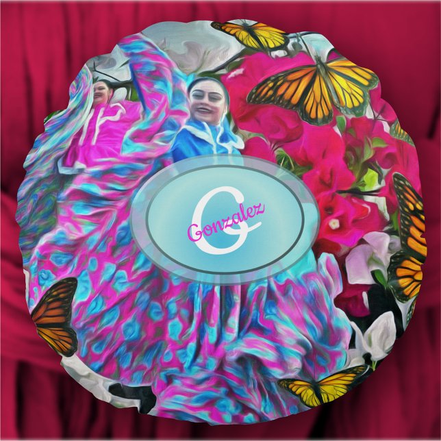 Dansen met bloemen & buistraten PV01 Rond Kussen (Creator heeft geüpload)