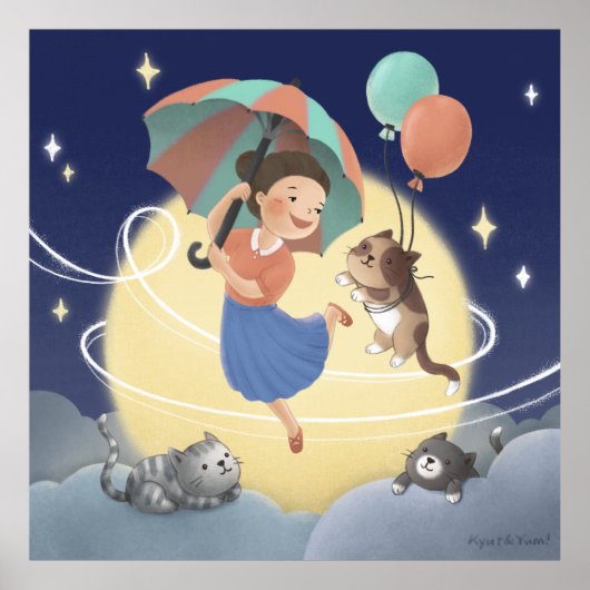 Dansen met katten bij maanverlichte nacht poster (Voorkant)