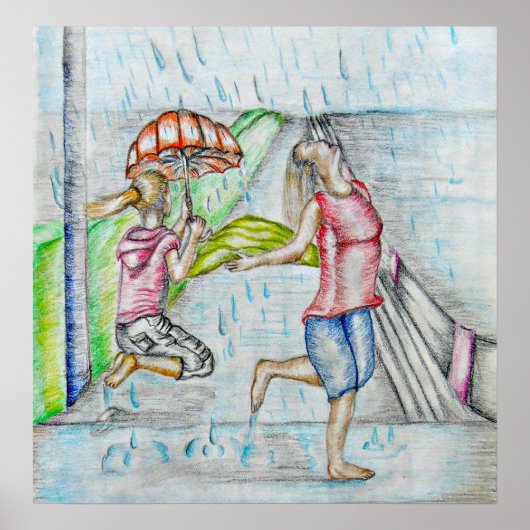 dansen met regen poster (Voorkant)