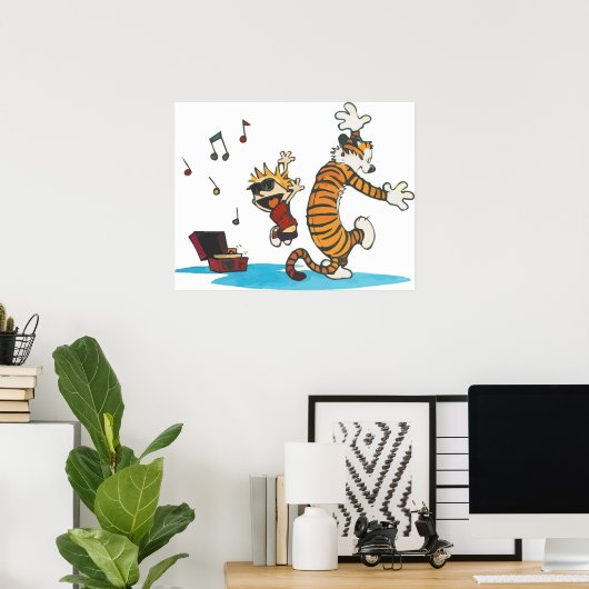 Dansen met Vinyl Phonograph Cute Hobbes Artwork Poster (Thuiskantoor)