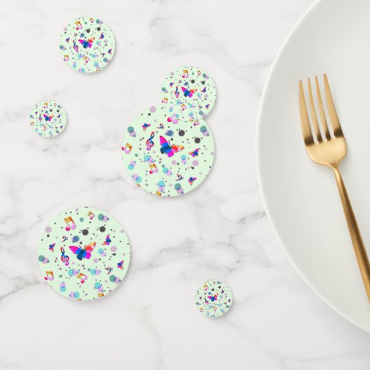 Dansen muziek van kleuren op groen confetti (Groep)