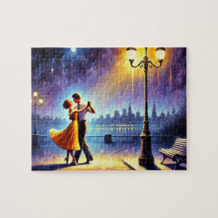 Dansen onder een straatlantaarnpuzzel legpuzzel