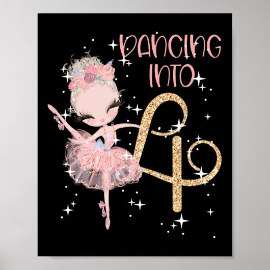 Dansen op de 4e verjaardag Girl Ballet Party Dance Poster (Voorkant)