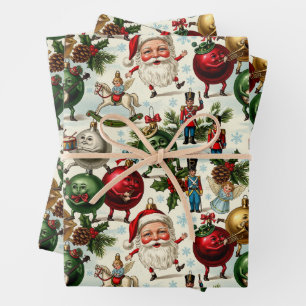 Dansen op de kerstman en magische Ornamenten Inpakpapier Vel