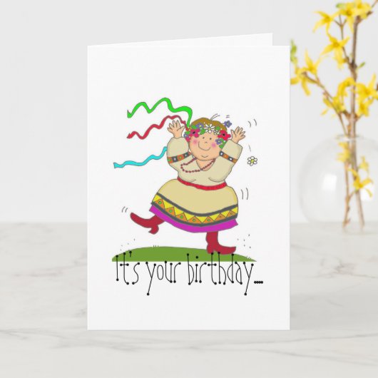 Dansen op een kleine verjaardag kaart (Gele Bloem)