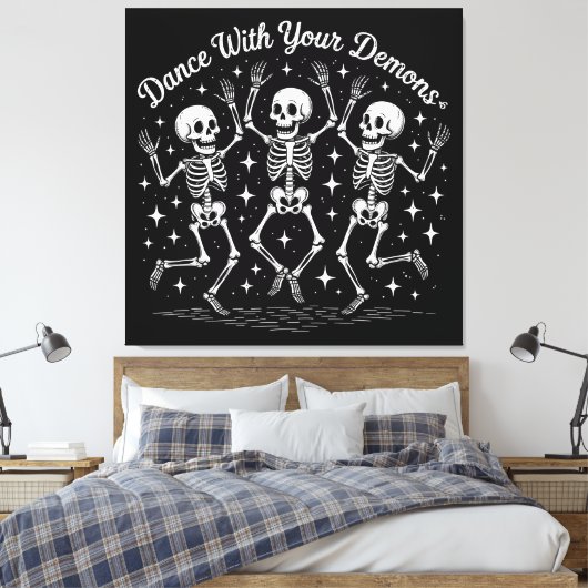 Dansen op Halloween Skeletten Canvas Afdruk (Insitu (Slaapkamer))