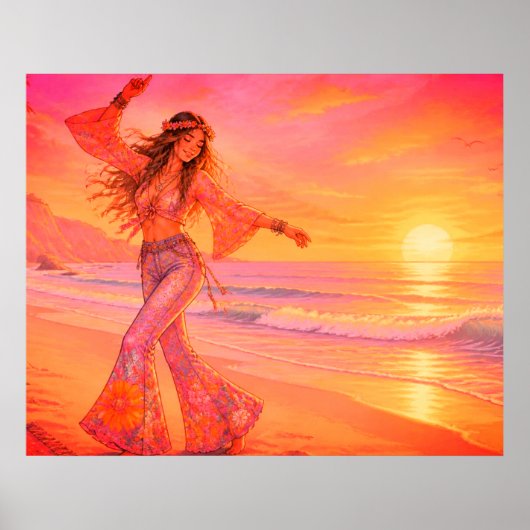 Dansen op het strand onder de zonsondergang op een poster (Voorkant)