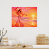 Dansen op het strand onder de zonsondergang op een poster (Keuken)