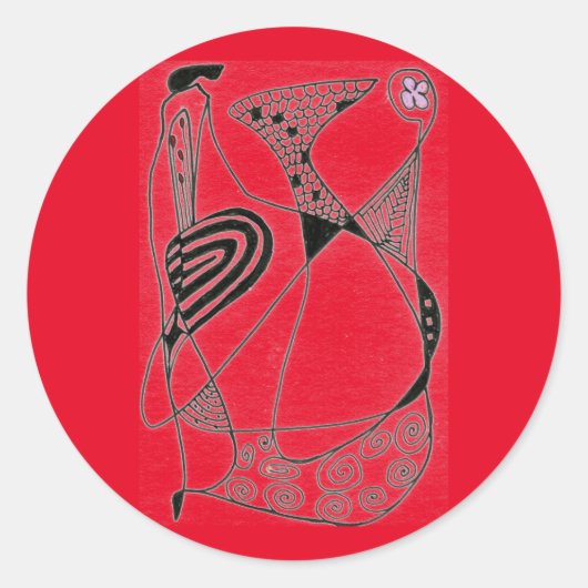 "Dansen op rood" Abstract design ticker Ronde Sticker (Voorkant)
