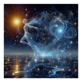 Dansen op zuiver water in een blauw meer perfect poster