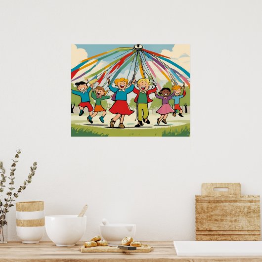 Dansen rond de Maypole - Kinderen speelgoed Poster (Keuken)