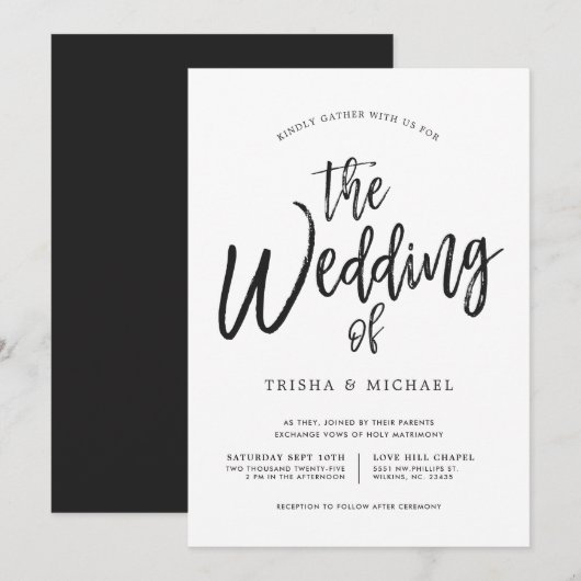 Dansen Script Black|White Wedding Kaart (Voorkant / Achterkant)