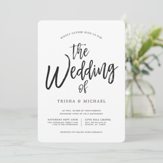 Dansen Script Black|White Wedding Striped Back Kaart (Staand voorkant)