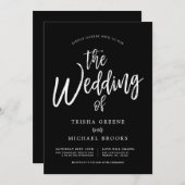 Dansen Script White op Black Wedding Kaart (Voorkant / Achterkant)